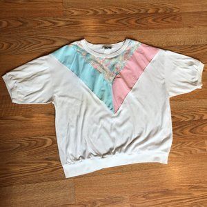 80s Pink Blue & White Short Sleeve Sweatshirt
